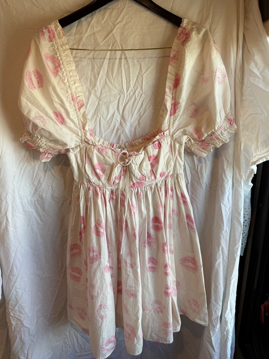 Selkie Other - Selkie Kiss Print Puff Sleeve Babydoll Mini Dress XS Coquette Cottagecore